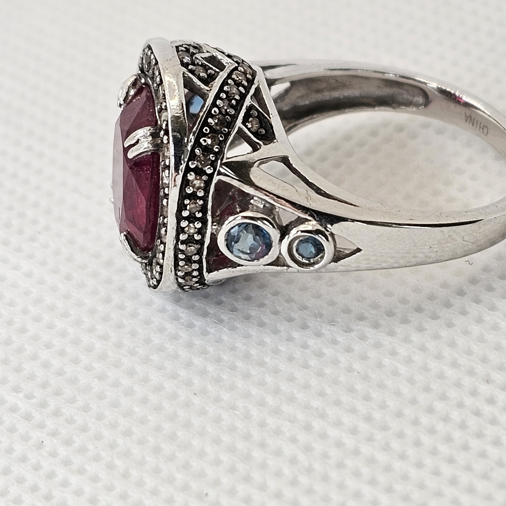 Genuine Rarities Carol Brodie Ruby, Champagne Diamonds & Blue Topaz Sz 7.75 - Picture 7 of 17